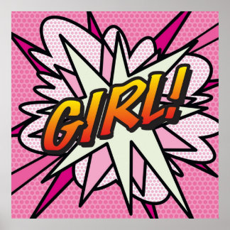 GIRL Pink Cute Comic Book Fun Superhero Graphic Poster