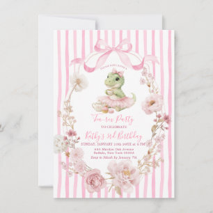 Girl Pink Dinosaur Tea Party Birthday Invitation