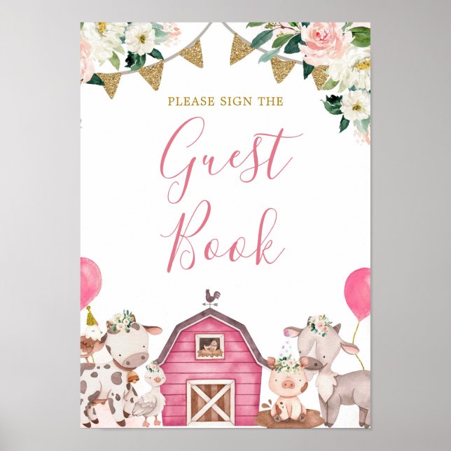 Girl Pink Farm Baby shower Carousel Livre d'or (Devant)