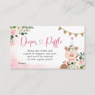 Girl Pink Farm Baby Shower Diaper Raffle Enclosure Card