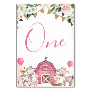 Girl Pink Farm Baby shower Numéro de table