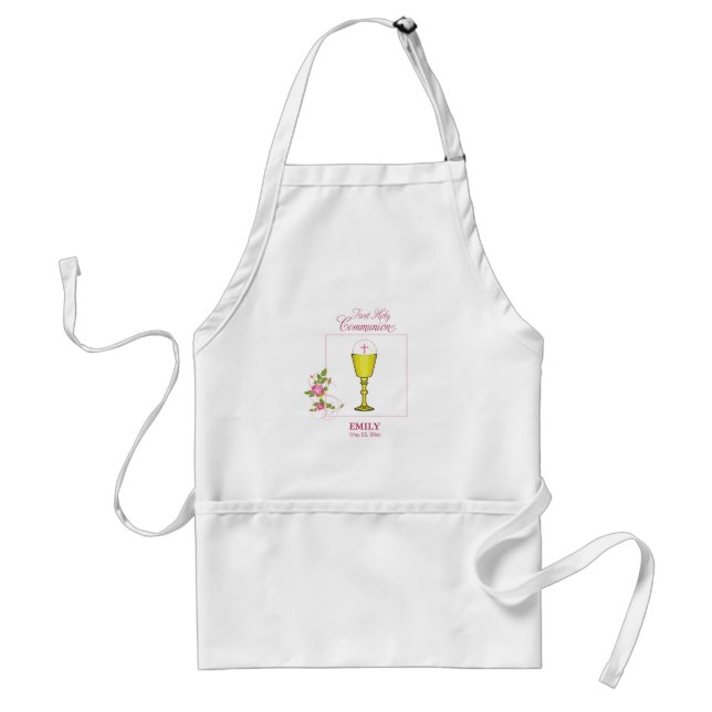 Girl Pink First Holy Communion, Chalice, Host, Ros Standard Apron (Front)