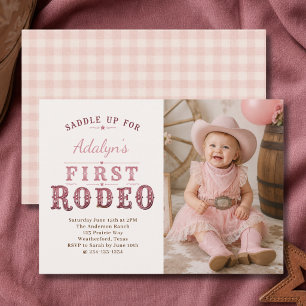 Girl Pink First Rodeo Photo 1st Birthday Invitation