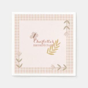 Girl Pink Gingham Wildflowers Butterfly Napkin