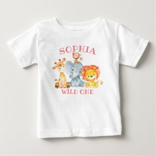 Girl Pink Jungle Animals Wild One Birthday Cute Baby T-Shirt