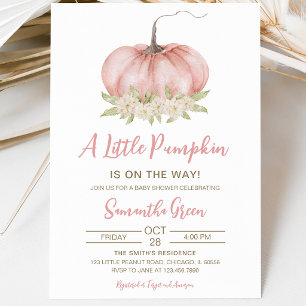 Girl Pink Minimalist Pumpkin Baby Shower Invitation