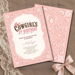 Girl Pink Paisley Bandana Cowgirl 1st Birthday Invitation