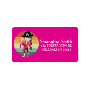 Girl Pink Parrot Pirate Party  ADDRESS   Label
