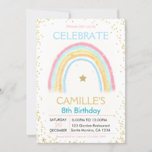 Girl Pink Pastel Gold Arc-en-ciel invitation