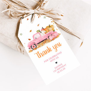 Girl Pink Pumpkin Truck Fall Birthday Favor Tags