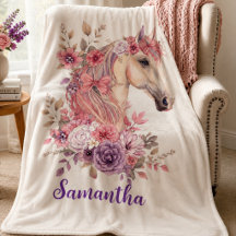 Girl Pink Purple Whimsical Horse Monogram