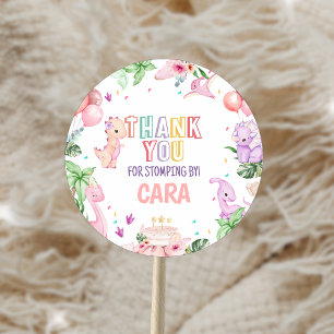 Girl Pink Safari Dinosaur Birthday Party Classic Round Sticker