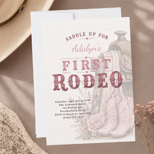 Girl Pink Vintage First Rodeo 1st Birthday Invitation