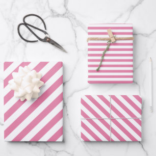 Girl Pink White Stripes Birthday Gift Wrapping Paper Sheet