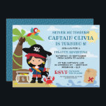 Girl Pirate Party Birthday Invitations<br><div class="desc">Ahoy me hearties! This is your captain speaking! I'm calling all kids for a pirate party adventure. Shiver me timbers you'll be dancing a jig with this pirate party invitation. Featuring a lovable pirate that has just found her treasure. All aboard for the pirate party or walk the plank! Arrrghhh! This...</div>