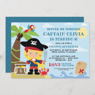 Girl Pirate Party Birthday Invitations