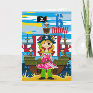 Girl Pirate Ship Scene 6e carte d'anniversaire