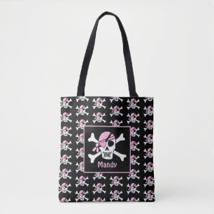 Girl Pirate Skull and Bones Black Tote Bag