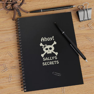 Girl Pirate Skull Crossbones Black Notebook