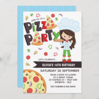 Girl Pizza Party Birthday Invitation