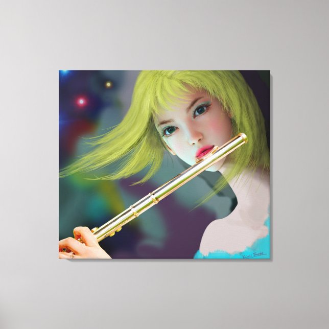 Girl Playing Flute 2 Canvas Print (Front)