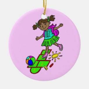 Girl Playing Hopscotch Ceramic Ornament