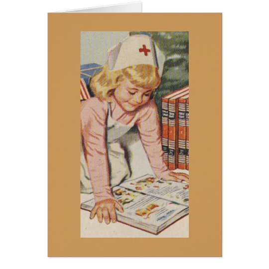 Girl playing Nurse - Retro Card