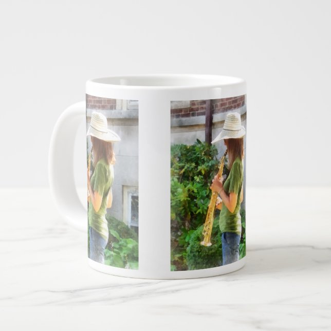 Girl Playing Saxophone Large Coffee Mug (Front Left)