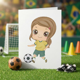 Girl Playing Soccer Adorable Kids Sports Card