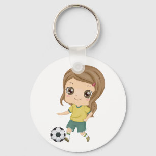 Girl Playing Soccer Adorable Kids Sports Keychain