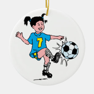 Girl Playing Soccer Ceramic Ornament