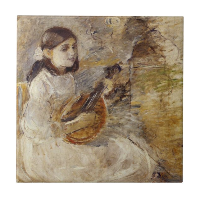 Girl Playing the Mandolin (by Berthe Morisot) Tile (Front)