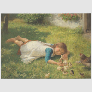 Girl Playing with Chicks (Hen and Chicken) Tissue Paper