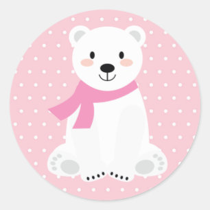 Girl Polar Bear Baby Shower Pink Classic Round Sticker