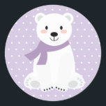 Girl Polar Bear Baby Shower Purple Classic Round Sticker<br><div class="desc">Girl Polar Bear Baby Shower Purple Classic Round Sticker</div>