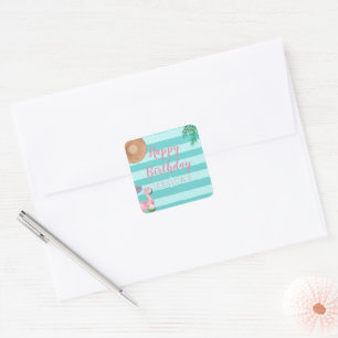 Girl Pool Birthday Party Square Sticker