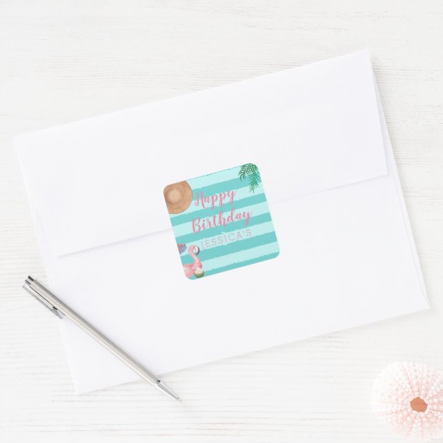 Girl Pool Birthday Party Square Sticker (Envelope)