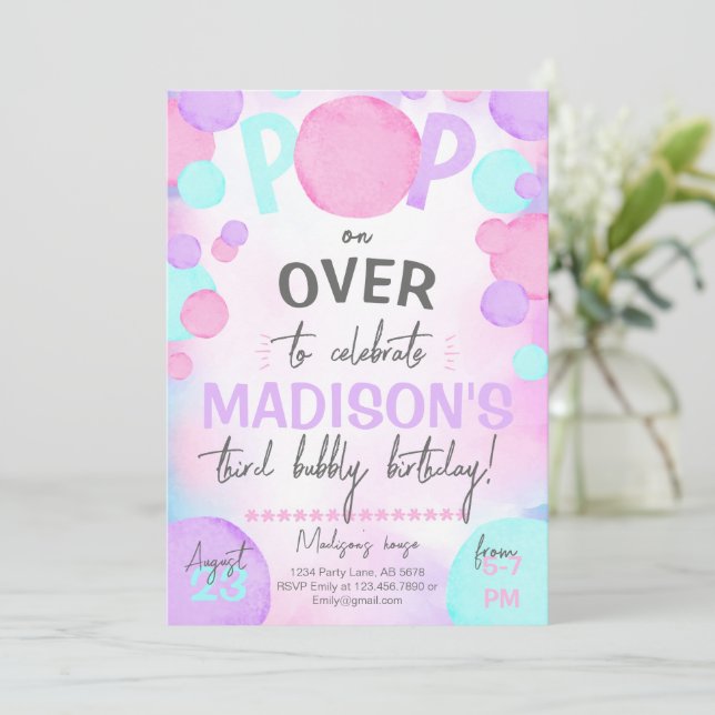 Girl Pop Over Bubble  Invitation (Standing Front)