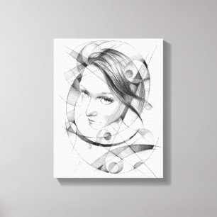 Girl portrait Drawing art Geometric Circles Lines Canvas Print