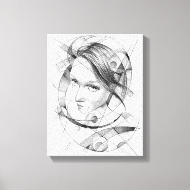 Girl portrait Drawing art Geometric Circles Lines Canvas Print (Front)