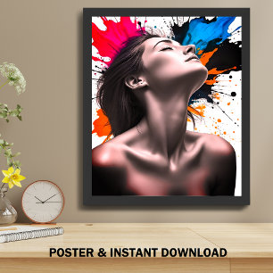 Girl Portrait in Grey Elegance and Colour Explosio Poster