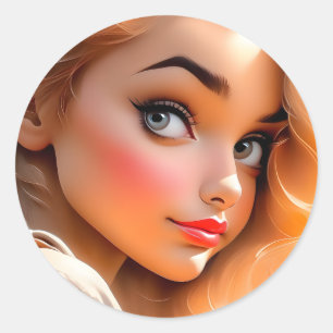 Girl portrait is a pencil sketch of a woman. The a Classic Round Sticker