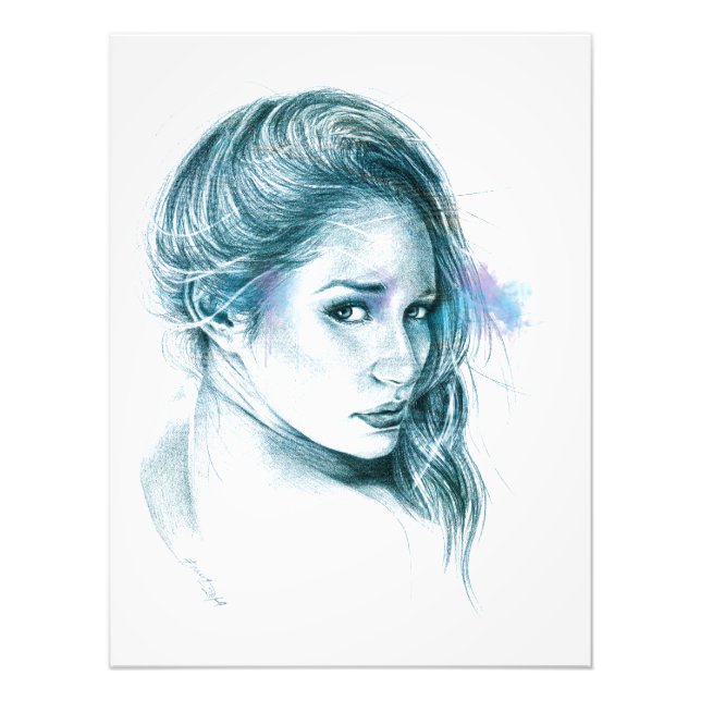 Girl portrait pencil drawing art Blue Photo Print (Front)