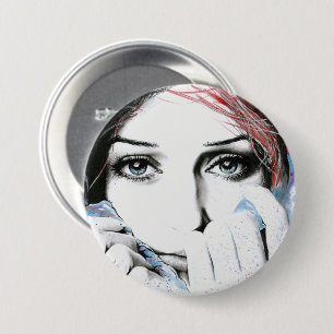 Girl portrait Pretty eyes Watercolor painting art 3 Inch Round Button