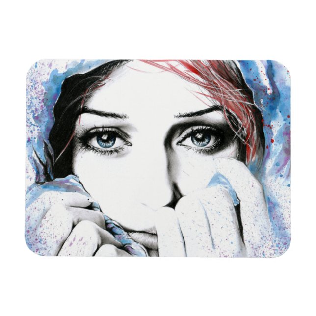 Girl portrait Pretty eyes Watercolor painting art Magnet (Horizontal)