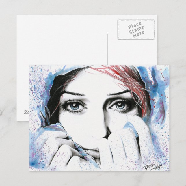 Girl portrait Pretty eyes Watercolor painting art Postcard (Front/Back)