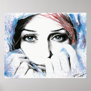 Girl portrait Pretty eyes Watercolor painting art Poster