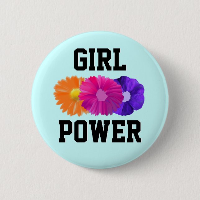 Girl Power and Flowers Button (Front)