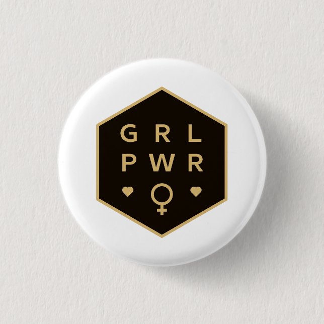 Girl Power | Black Colourful Graphic Design 1 Inch Round Button (Front)