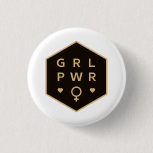 Girl Power   Black Colourful Graphic Design 1 Inch Round Button